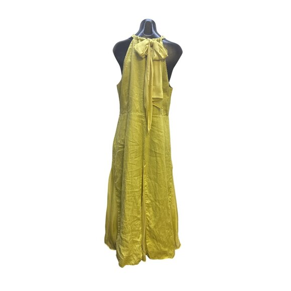 NWT Soft Surroundings Green-Yellow Linen Halter Maxi Dress - Picture 2 of 8